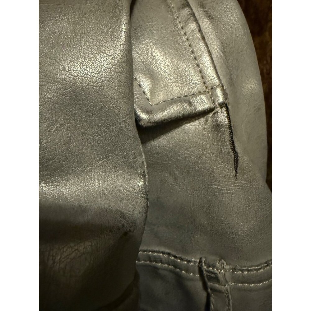 Sonoma Men’s Large Faux Leather Jacket Gray Fleece Hooded Zip Up Coat -READ Desc - Picture 9 of 9